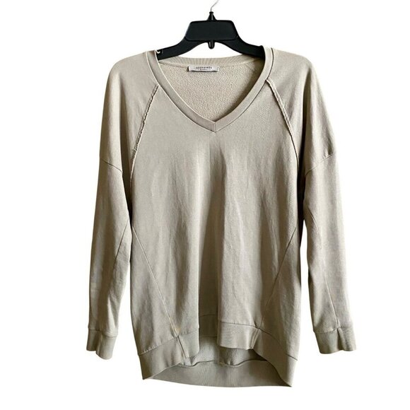 Allsaints Tala Sweat V Neck Sweatshirt Tunic Size XS tan Beige Cotton High Low - Picture 1 of 7